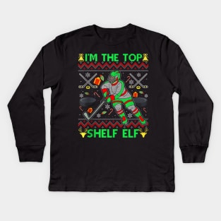 I'm the Top Shelf Elf - Funny Christmas Ice Hockey - Ugly Xmas Sweater Kids Long Sleeve T-Shirt